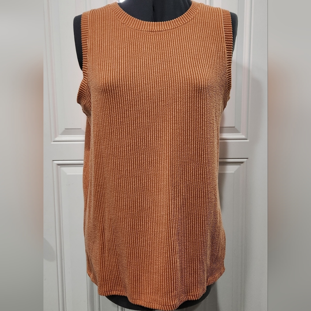 GameDay Gal burnt orange sleeveless ribbed blouse women's size L